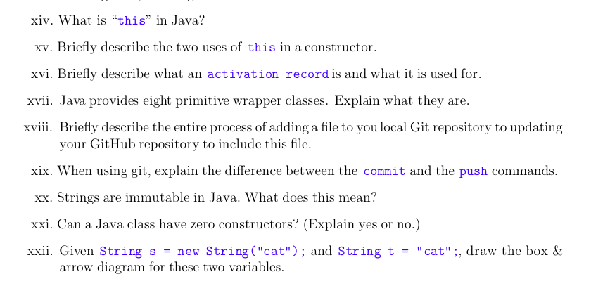Solved Xiv What Is This In Java Xv Briefly Describe What Is This In Java Xv Briefly Describe The Two Uses Of A Constructor Xvi Brie