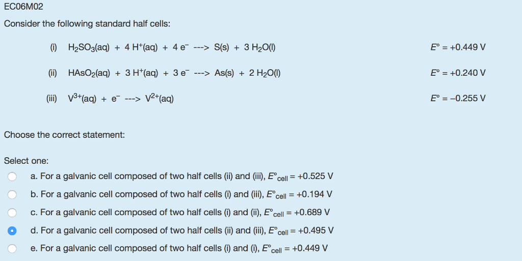 Solved Eco5mo1 The Half Reaction Occurring At The Anode I Chegg Com