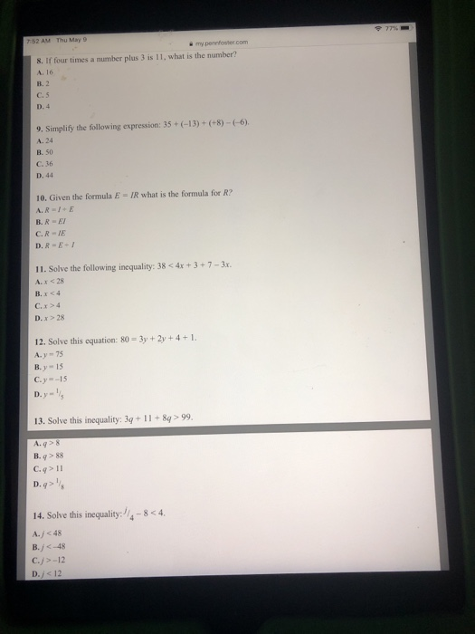 Solved 1 Solve The Inequality 12p 7 139 B P 12 C P 1 Chegg Com