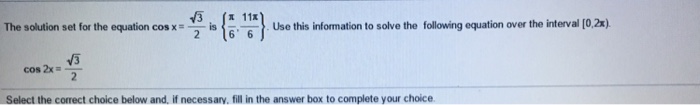 Solved The Solution Set For The Equation Cos X Squareroot Chegg Com