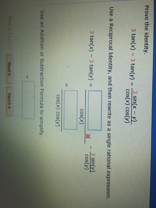 Solved Prove The Identity 3 Sin X Y 3 Tan X 3 Tan Y Chegg Com