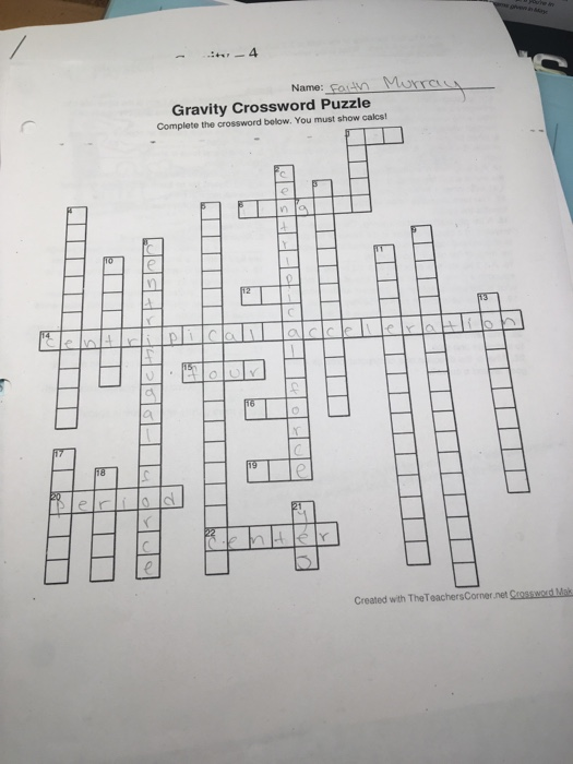 Solved: 4 Name: Fordn MurrcL Gravity Crossword Puzzle Comp ...