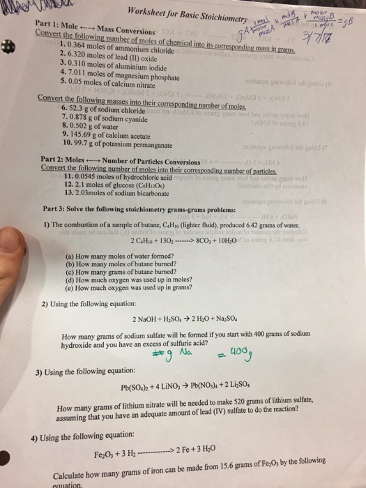 Solved Worksheet for Basic Stoichiometry Morar Part 1: M | Chegg.com