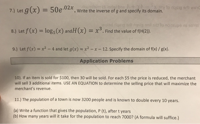 Solved 7 Let G X 50 E 02x Write The Inverse Of G A Chegg Com