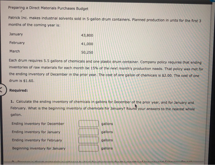 Solved Preparing a Direct Materials Purchases Budget Patrick 