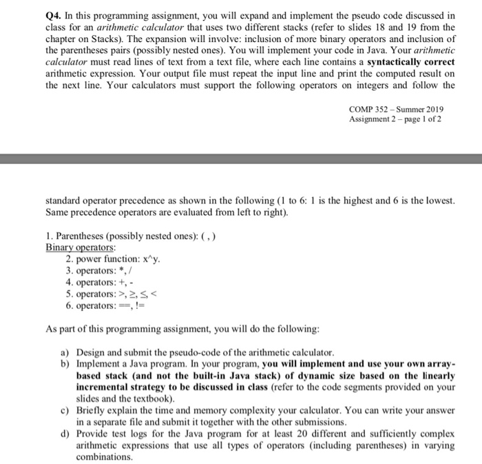 Solved Q4 Programming Assignment Expand Implement Pseudo Code Discussed Class Arithmetic Calculat Q