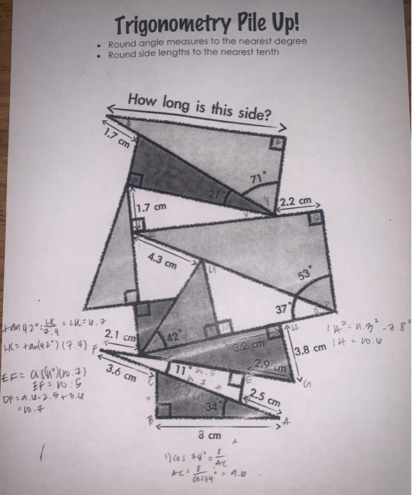 Solved Trigonometry Pile Up Round angle measures to the | Chegg.com