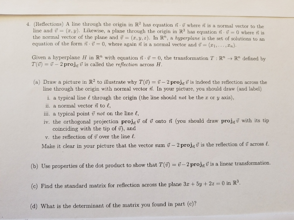 Solved 4 Reflections A Line Through The Origin In R2 H Chegg Com