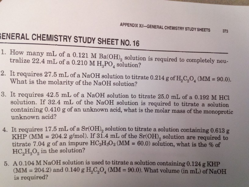 Solved APPENDIX XII-GENERAL CHEMISTRY STUDY SHEETS 373