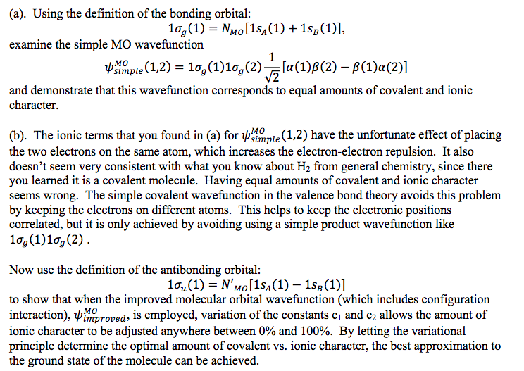 A Using The Definition Of The Bonding Orbital E Cheggcom