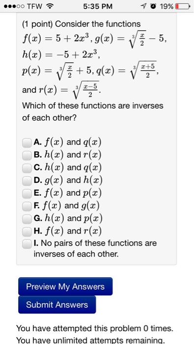 Solved Consider The Functions F X 5 2x 3 G X 3 Chegg Com