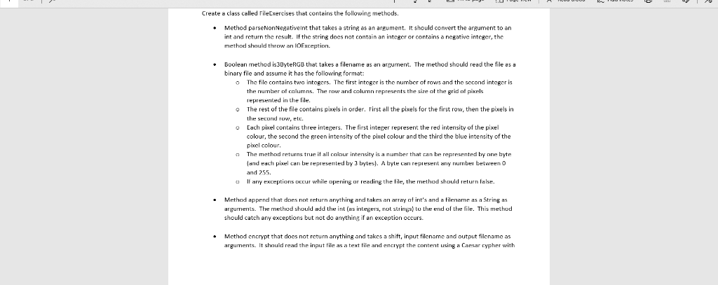 Create a class called FileExercises that contains the following methods. Method parseNonNegativeint that takes a string as an