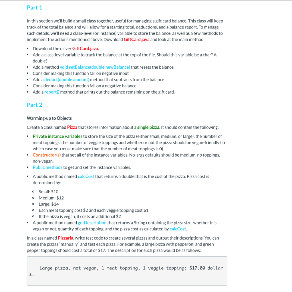 Solved Part 1 In this section we'll build a small class | Chegg.com