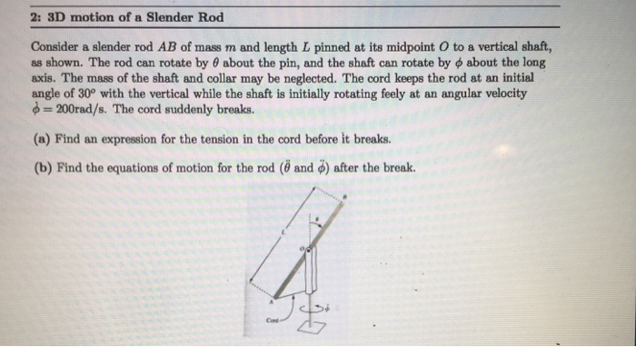 Solved 2 3d Motion Of A Slender Rod Consider A Slender R Chegg Com