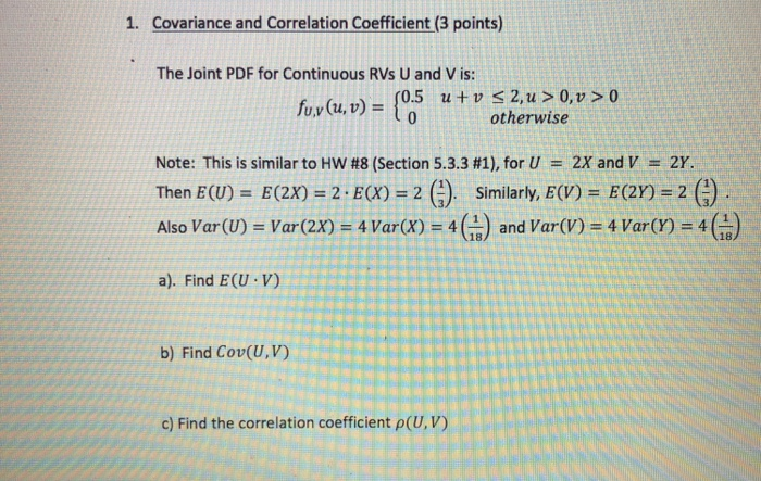Solved 1 Covariance And Correlation Coefficient 3 Point Chegg Com