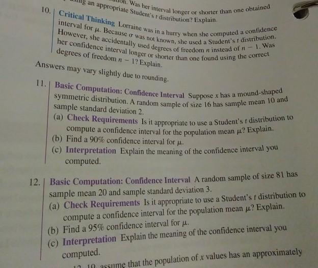 Solved Ig An Appropriate Student S T Distribution Libh W Chegg Com