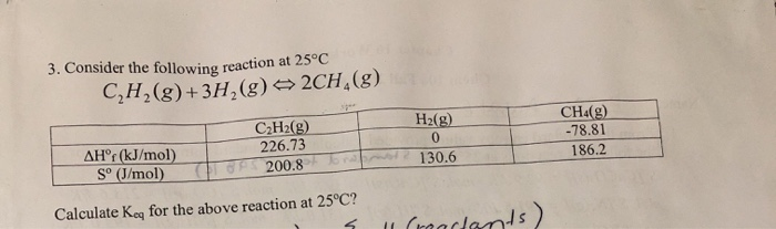 Solved The Following Reaction At 25 C C2h2 G 3h2 G 2c Chegg Com