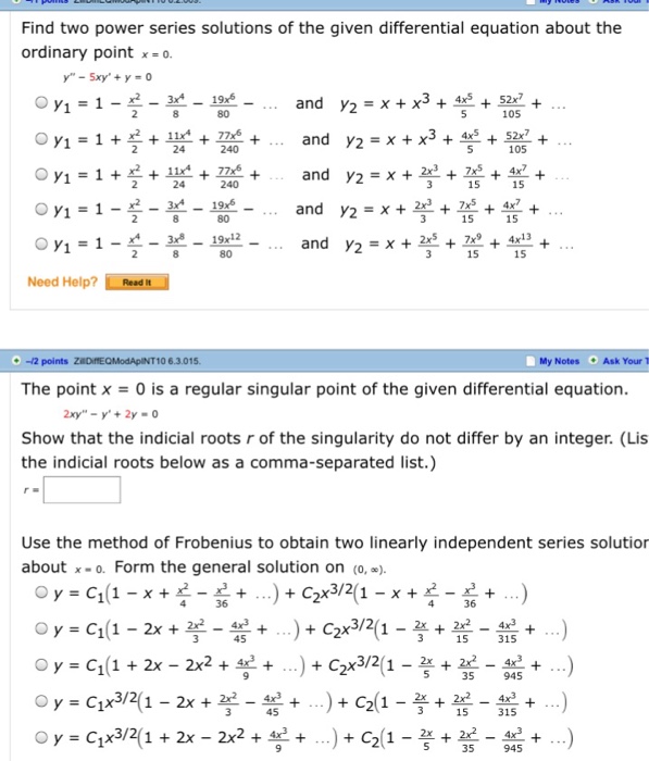 Solved Find Two Power Series Solutions Of The Given Chegg Com