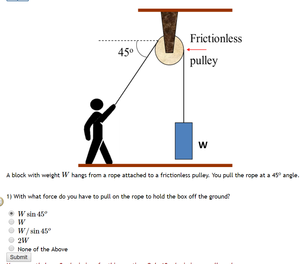 Solved Frictionless 450 Pulley A Block With Weight W Hang Chegg Com