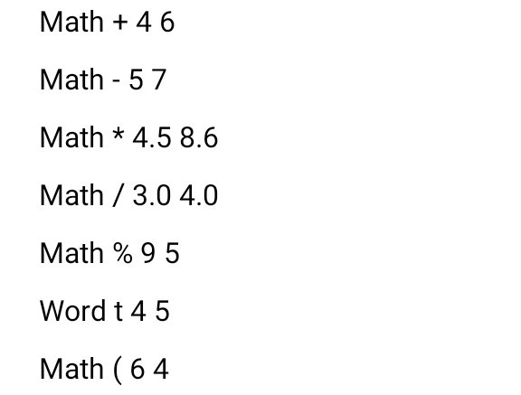 Math46 Math 5 7 Math * 4.5 8.6 Math 3.0 4.0 Math %95 Word t 4 5 Math (6 4