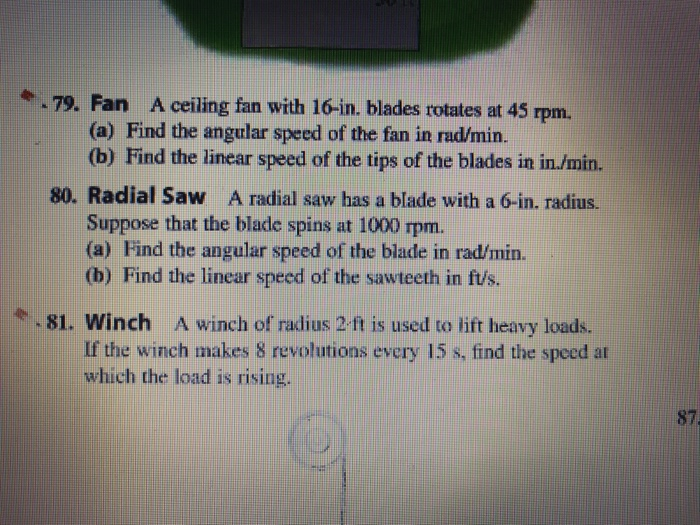 Solved 79 Fan A Ceiling With 16 In Blades Rotates Fan A Ceiling With 16 In Blades