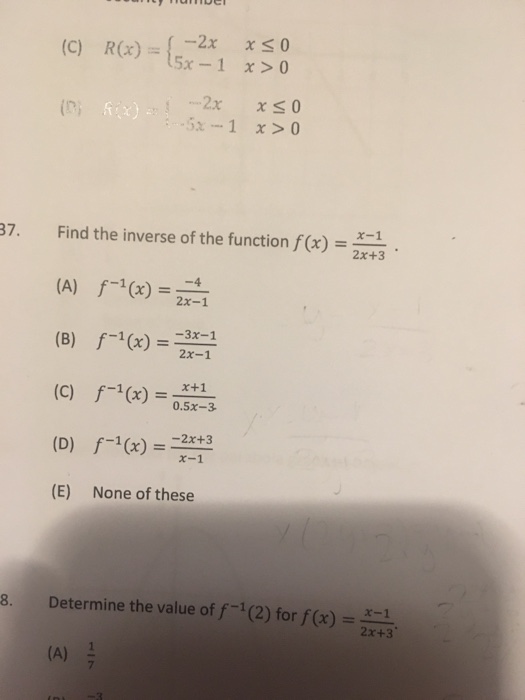 C R X X 1 Find The Inverse Of The Function F X Chegg Com