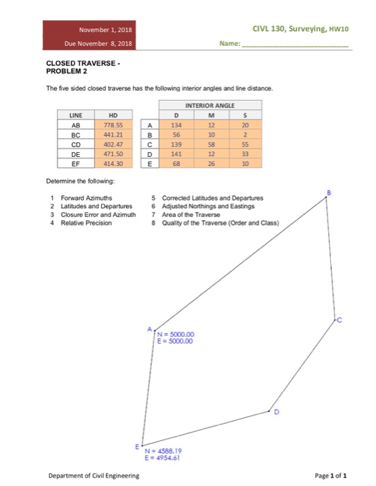 Solved November 1 2018 Civl 130 Surveying Hw10 Due Nov - november 1 2018 civl 130 surveying hw10 due november 8 2018 closed