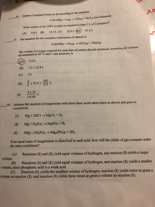 Solved Gaseous 2 Propanol Burns In Air According To The Chegg Com