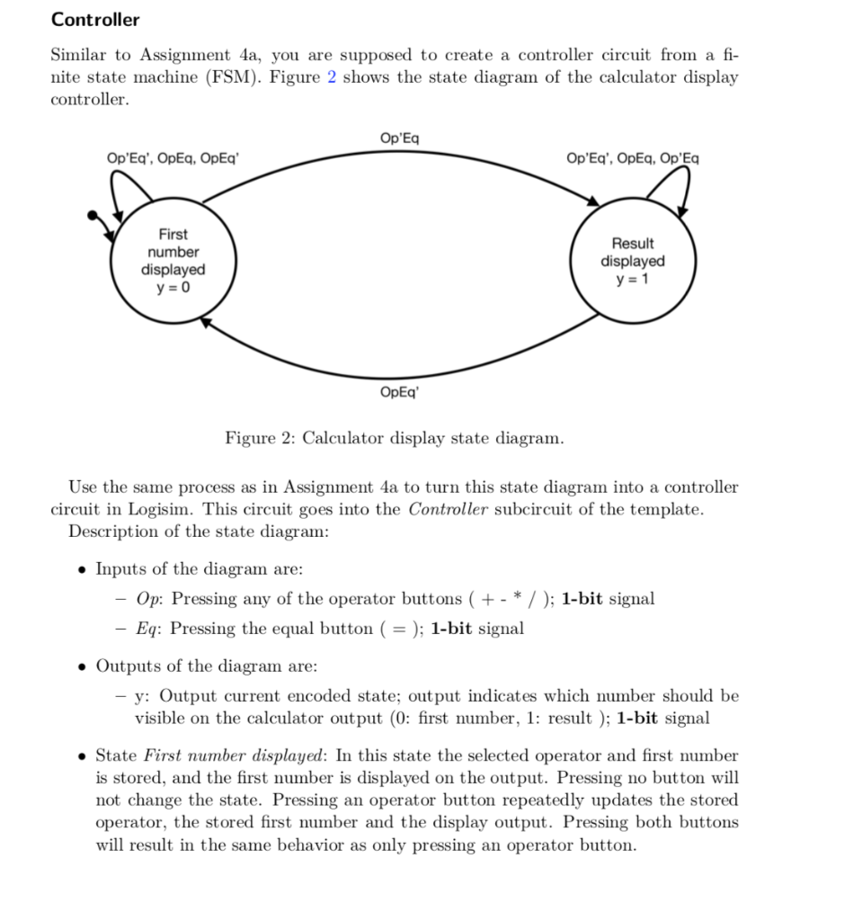 Controller Similar to Assignment 4a, you are supposed to create a controller circuit from a fi- nite state machine (FSM). Fig