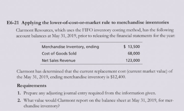 Solved E6-21 Applying the lower-of-cost-or-market rule to | Chegg.com