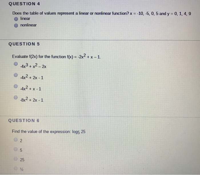 Question 4 Does The Table Of Values Represent A Chegg Com