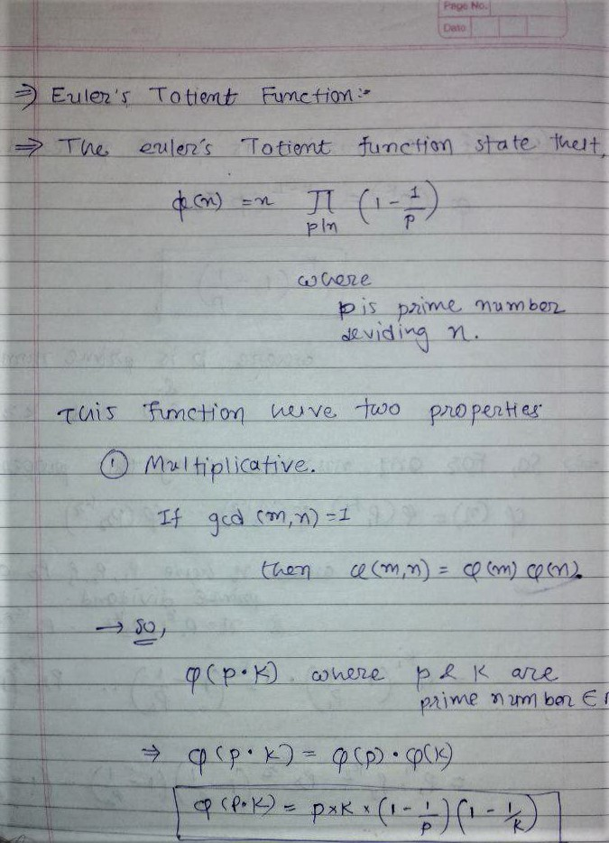 Page No. s Totiemt Fumction function-state, that Tne Totient enilen s PInP Tuis fimction huve Mal tiplicativ popenter ㄒ  pai