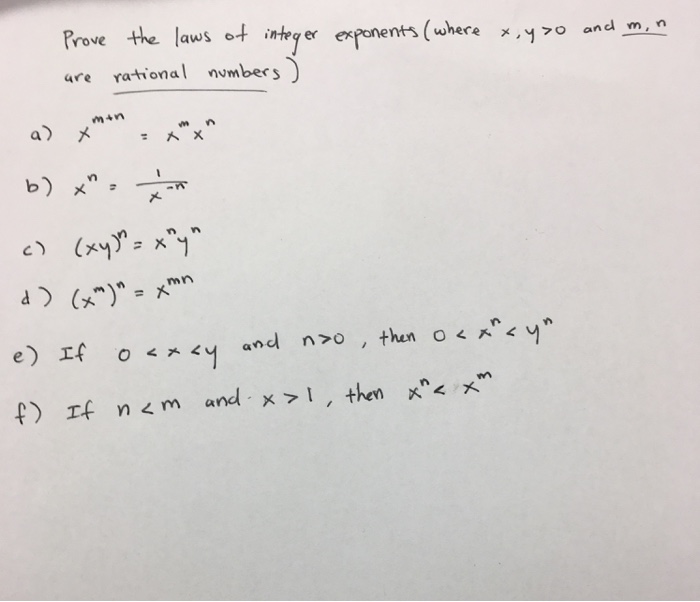 Solved Prove The Laws Of Integer Exponents Where X Y Chegg Com