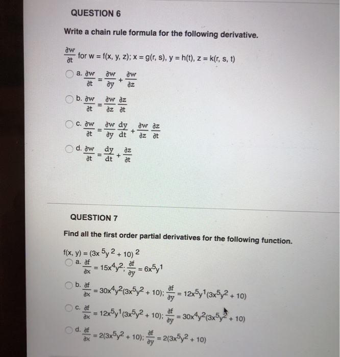 Solved Question 6 Write A Chain Rule Formula For The Chegg Com
