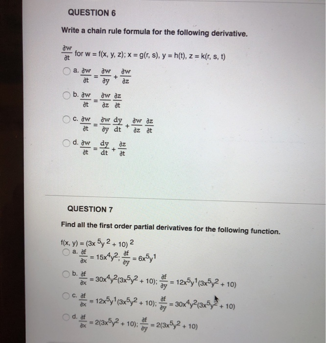 Solved Question 6 Write A Chain Rule Formula For The Foll Chegg Com