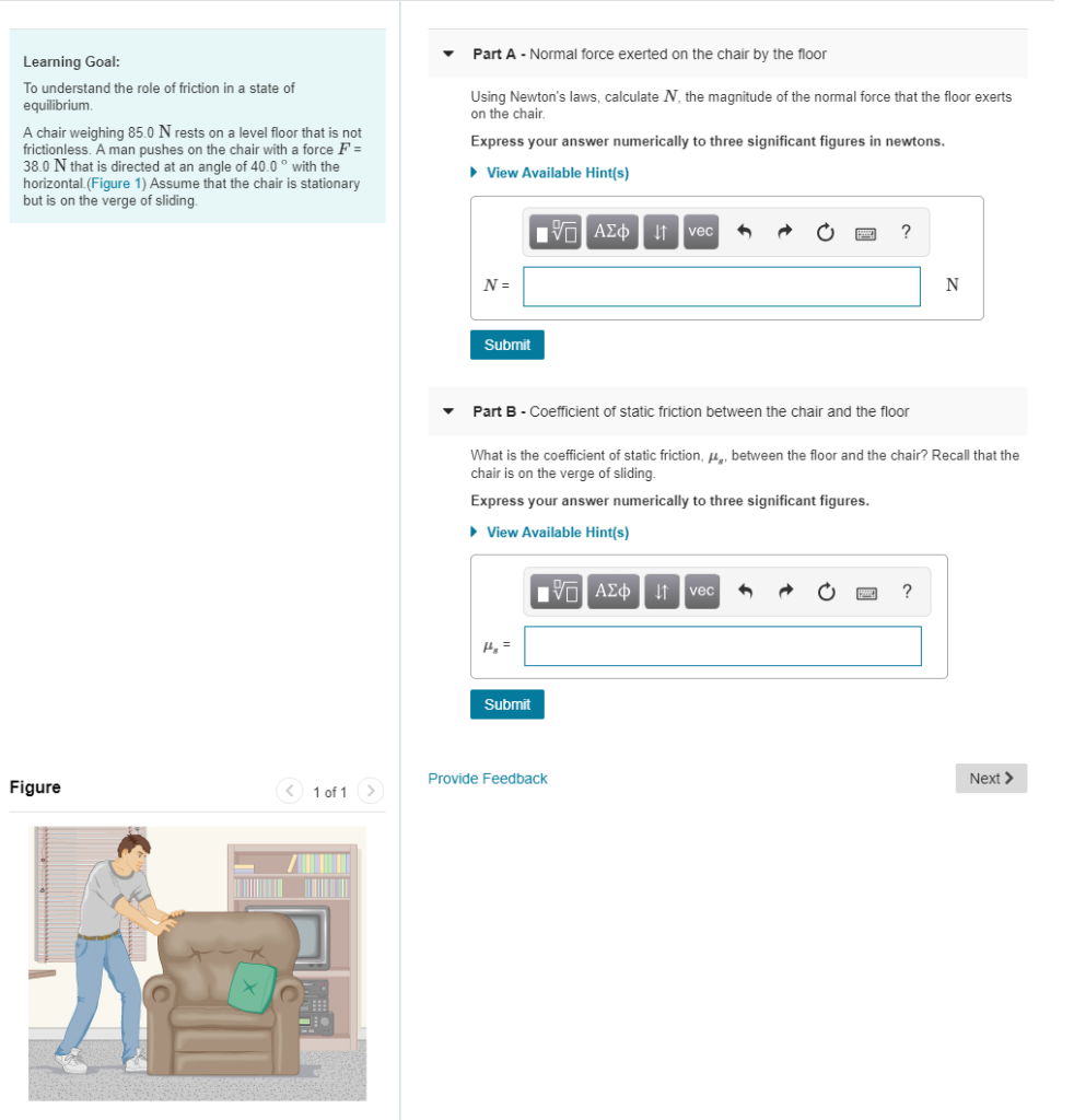 Solved Part A Normal Force Exerted On The Chair By The