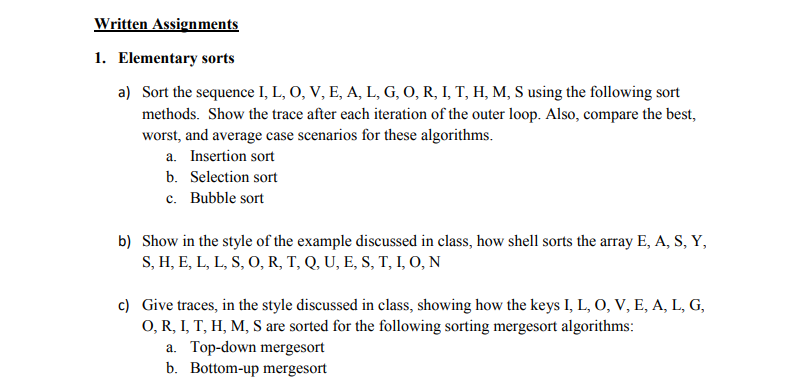 Solved Written Assignments 1 Elementary Sorts A Sort Th Chegg Com