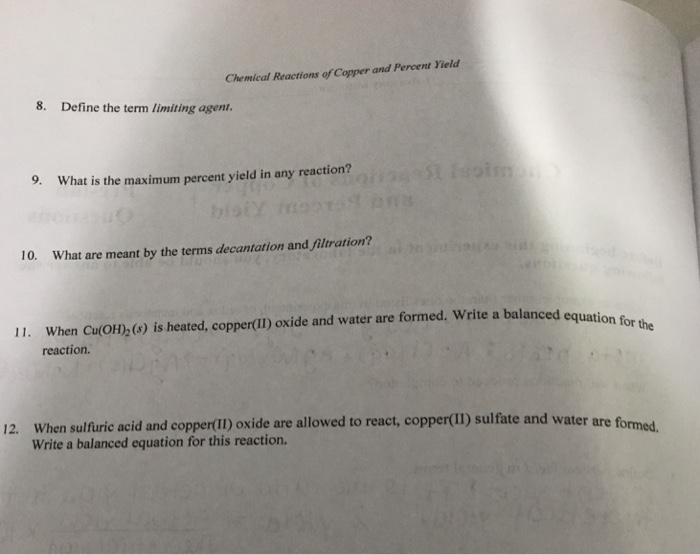 Chemical Reactions Of Copper Pre Lab Questions And Chegg 