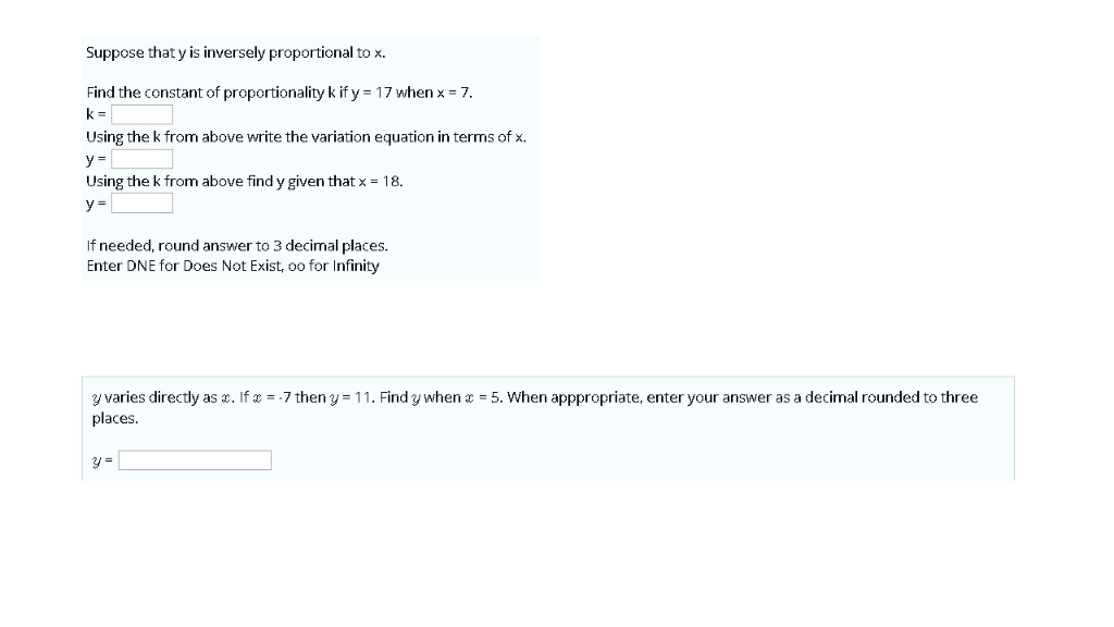 Solved Suppose That Y Is Inversely Proportional To X Fin Chegg Com