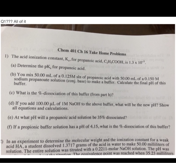 Q1 All Of It Chem 401 Ch 16 Take Home Problems 1 Chegg Com