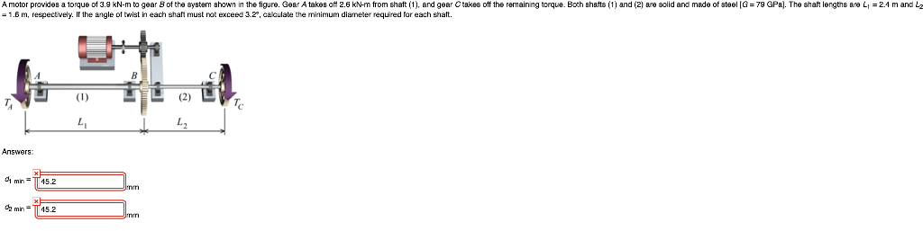Solved A Motor Provides A Torque Of 3 9 Kn M To Gear B Of Chegg Com