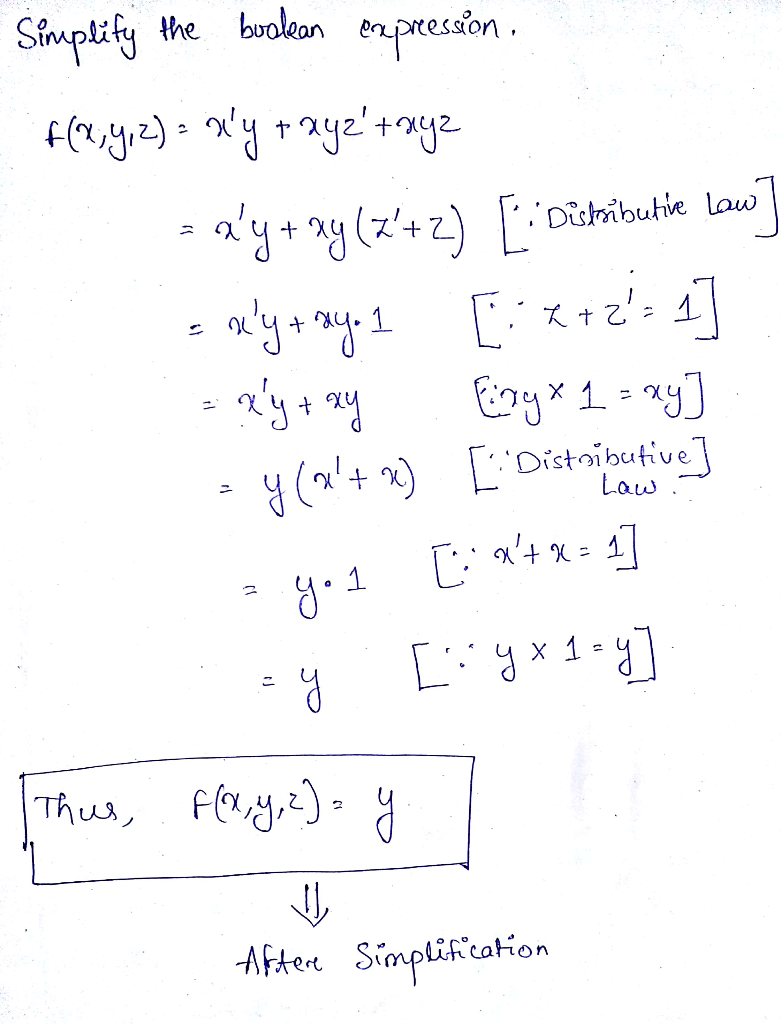 Solved Simplify Following Using Boolean Algebra F X Yz X Y Xyz Xyz 6 Points Q