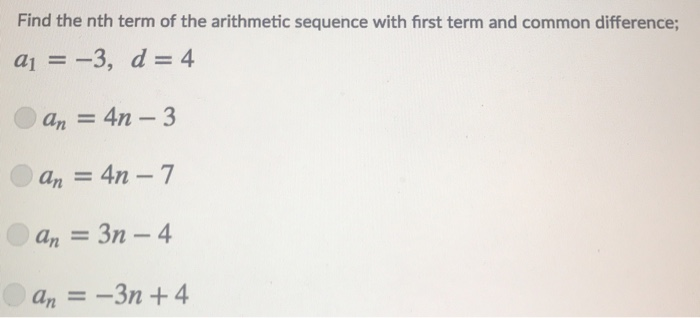 Solved Find The Nth Term Of The Arithmetic Sequence With Chegg Com