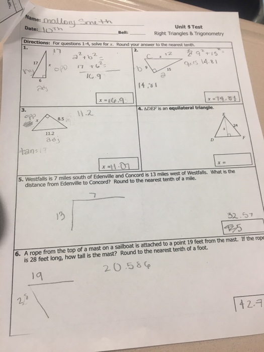 Solved: Date LoTh Unit S Test Right Triangles & Trigonomet ...