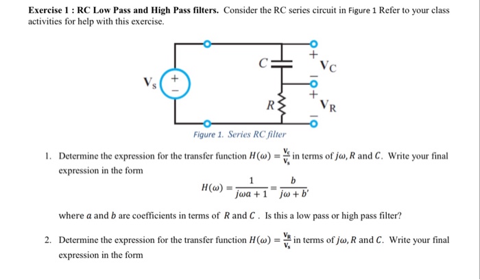 Solved Exercise 1 Rc Low Pass And High Pass Filters Chegg Com