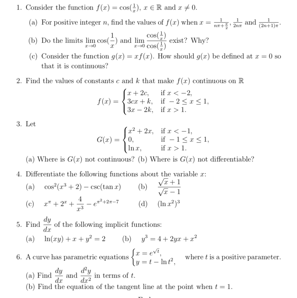 Solved 1 Consider The Function F X Cos 1 X Ye R And X Chegg Com