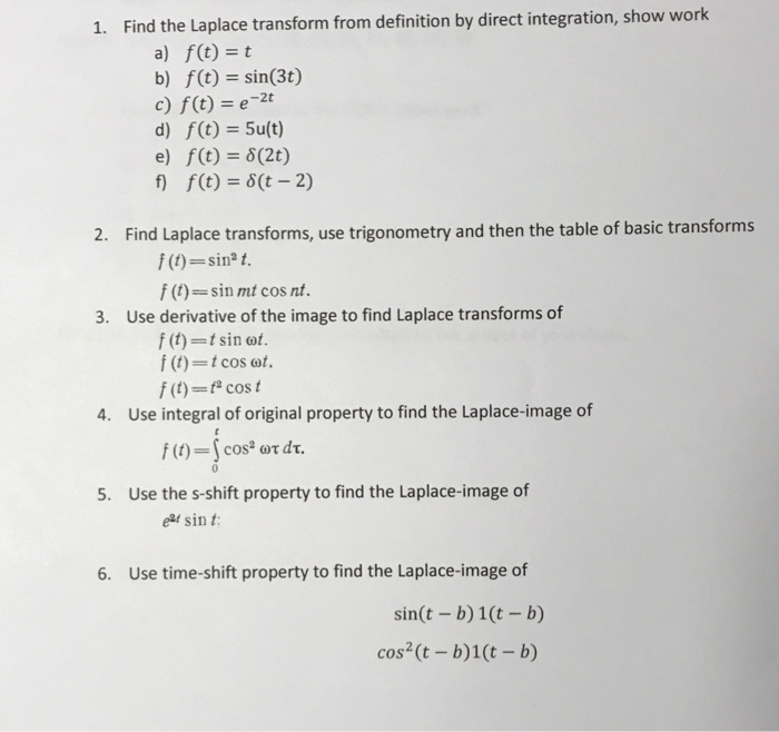 Solved 1 Find The Laplace Transform From Definition By D Chegg Com