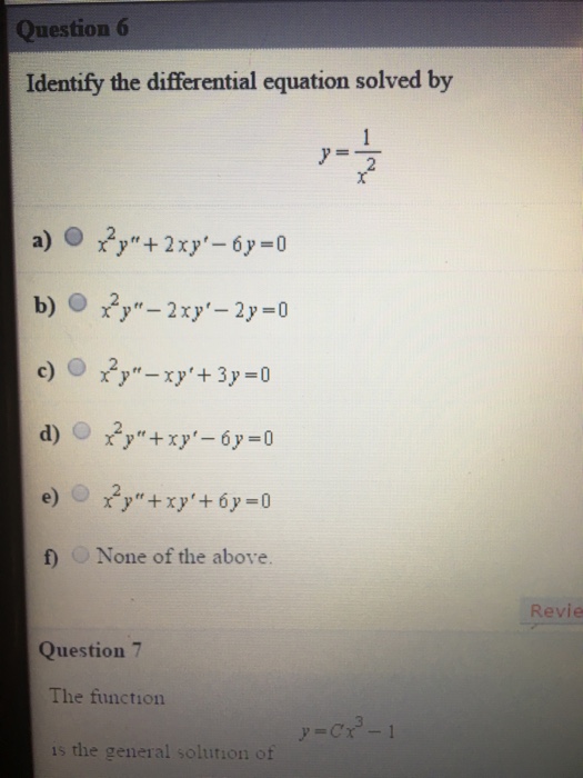 Solved Identify The Differential Equation Solved By Y Chegg Com