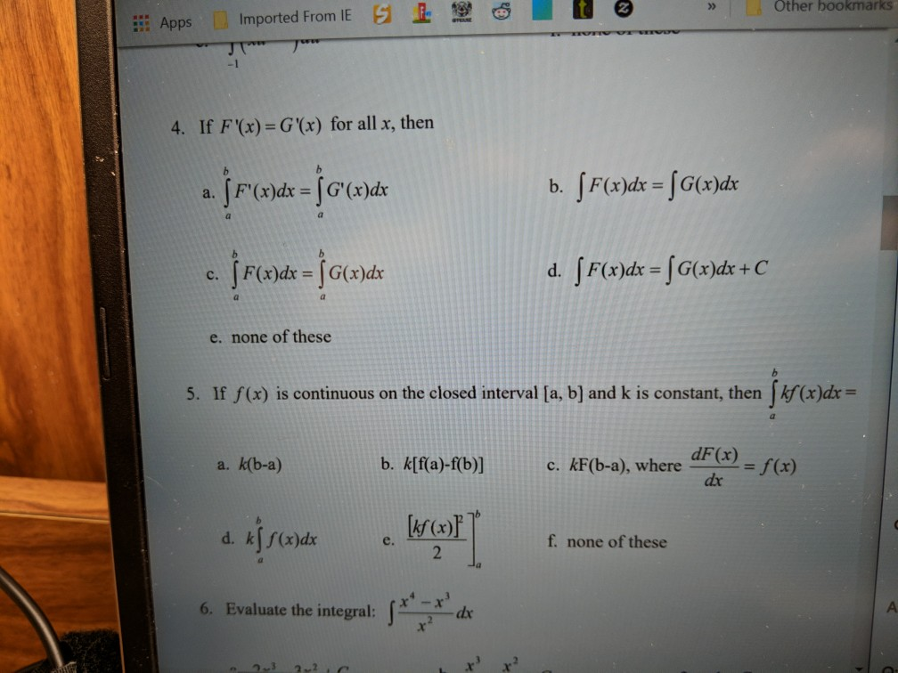 Solved Integral If F X G X For All X Then I Feel Chegg Com