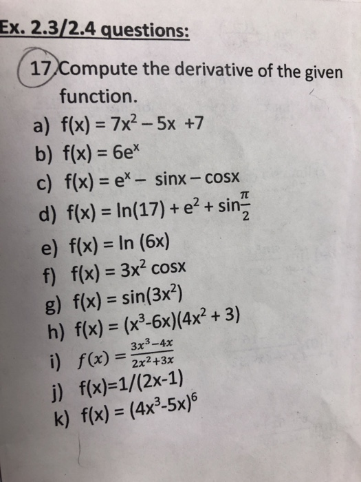 Solved Ex 2 3 2 4 Questions 17 Compute The Derivative O Chegg Com